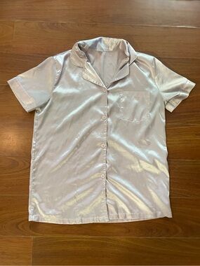 Shiny Lavender pajamas Short Sleeve Button-Up Top